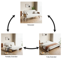 Mid-Century Modern Rattan Daybed Sofa Bed Convertible Sleeper Lounge Chair Folding - thumbnail 9