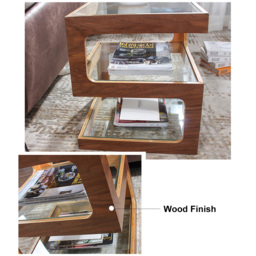 Modern Glass Side Table with 3 Tiers S-shaped End Table in Walnut - thumbnail 7