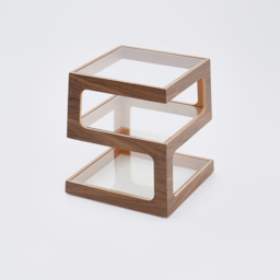 Modern Glass Side Table with 3 Tiers S-shaped End Table in Walnut - thumbnail 8