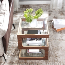 Modern Glass Side Table with 3 Tiers S-shaped End Table in Walnut - thumbnail 2