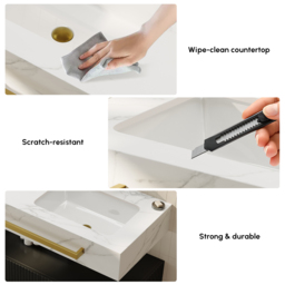 1400mm Double Sink Bathroom Vanity with Sintered Stone Countertop & Gold Towel Bar - thumbnail 5