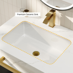 1400mm Double Sink Bathroom Vanity with Sintered Stone Countertop & Gold Towel Bar - thumbnail 4