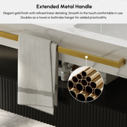 1400mm Double Sink Bathroom Vanity with Sintered Stone Countertop & Gold Towel Bar - thumbnail 7