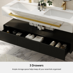 1400mm Double Sink Bathroom Vanity with Sintered Stone Countertop & Gold Towel Bar - thumbnail 6