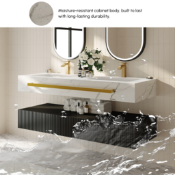 1400mm Double Sink Bathroom Vanity with Sintered Stone Countertop & Gold Towel Bar - thumbnail 8