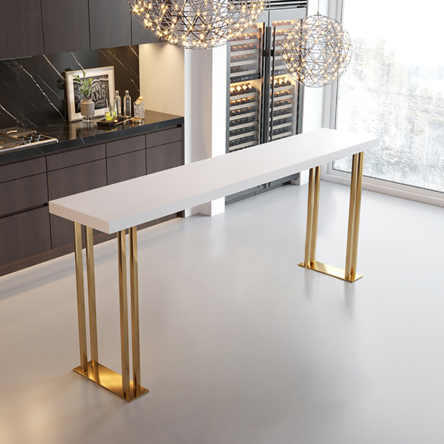 "Rectangle Bar Table White 63"" Wood Top with Gold Sled Base" - image 1