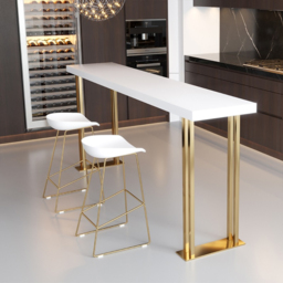 "Rectangle Bar Table White 63"" Wood Top with Gold Sled Base" - thumbnail 2