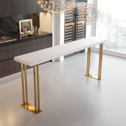 "Rectangle Bar Table White 63"" Wood Top with Gold Sled Base" - thumbnail 1