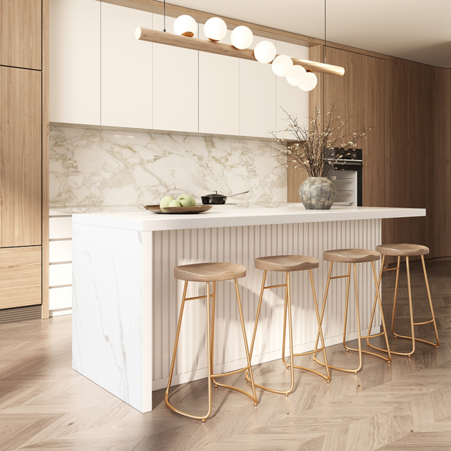 180 cm Large White Kitchen Island with Storage Kitchen Cabinet Marble Veneered Top - image 1