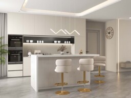 180 cm Large White Kitchen Island with Storage Kitchen Cabinet Marble Veneered Top - thumbnail 2