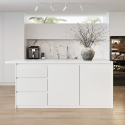 180 cm Large White Kitchen Island with Storage Kitchen Cabinet Marble Veneered Top - thumbnail 4