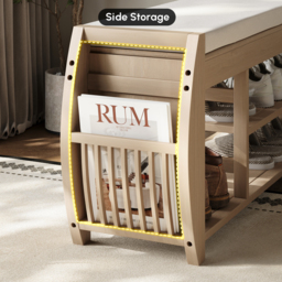 40'' Wood Veneer Whitewash Shoe Storage Entryway Bench with Shoe Rack - thumbnail 6
