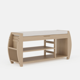 40'' Wood Veneer Whitewash Shoe Storage Entryway Bench with Shoe Rack - thumbnail 9