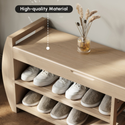 40'' Wood Veneer Whitewash Shoe Storage Entryway Bench with Shoe Rack - thumbnail 5