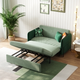 135 cm Full Sleeper Sofa Green Upholstered Convertible Sofa Bed - thumbnail 1