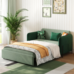 135 cm Full Sleeper Sofa Green Upholstered Convertible Sofa Bed - thumbnail 4