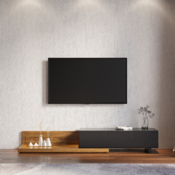 Rectangle Wood Extendable TV Stand Black and Walnut Floor Media Console with 3 Drawers - thumbnail 3