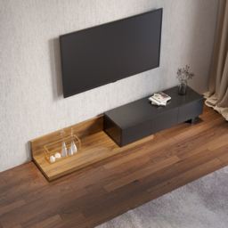 Rectangle Wood Extendable TV Stand Black and Walnut Floor Media Console with 3 Drawers - thumbnail 5