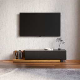Rectangle Wood Extendable TV Stand Black and Walnut Floor Media Console with 3 Drawers - thumbnail 4