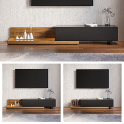 Rectangle Wood Extendable TV Stand Black and Walnut Floor Media Console with 3 Drawers - thumbnail 8