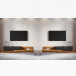 Rectangle Wood Extendable TV Stand Black and Walnut Floor Media Console with 3 Drawers - thumbnail 9