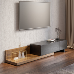 Rectangle Wood Extendable TV Stand Black and Walnut Floor Media Console with 3 Drawers - thumbnail 1