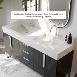 Aro 1500mm Black Double Basin Freestanding Bathroom Vanity Drawers Faux Marble Top - thumbnail 6