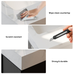 Aro 1500mm Black Double Basin Freestanding Bathroom Vanity Drawers Faux Marble Top - thumbnail 7