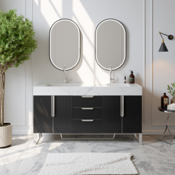 Aro 1500mm Black Double Basin Freestanding Bathroom Vanity Drawers Faux Marble Top - thumbnail 3