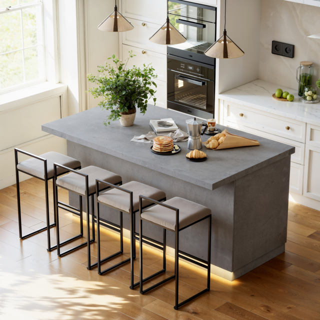 180 cm Japandi Grey Wood Kitchen Island with Multi-Storage and LED Light - image 1
