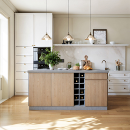 180 cm Japandi Grey Wood Kitchen Island with Multi-Storage and LED Light - thumbnail 7