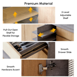 180 cm Japandi Grey Wood Kitchen Island with Multi-Storage and LED Light - thumbnail 6