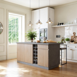 180 cm Japandi Grey Wood Kitchen Island with Multi-Storage and LED Light - thumbnail 3