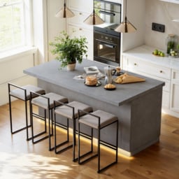 180 cm Japandi Grey Wood Kitchen Island with Multi-Storage and LED Light - thumbnail 1