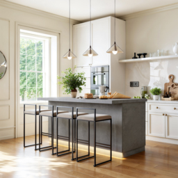 180 cm Japandi Grey Wood Kitchen Island with Multi-Storage and LED Light - thumbnail 2