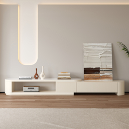 Extendable TV Stand Modern Sintered Stone Top Media Console with 3 Drawers in White - thumbnail 2