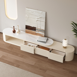 Extendable TV Stand Modern Sintered Stone Top Media Console with 3 Drawers in White - thumbnail 8
