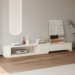 Extendable TV Stand Modern Sintered Stone Top Media Console with 3 Drawers in White - thumbnail 3