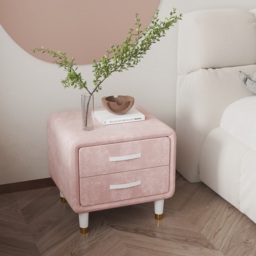 Modern Pink Velvet Nightstand with 2 Drawers Bedroom - thumbnail 1