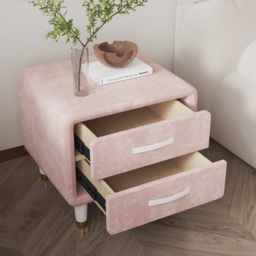 Modern Pink Velvet Nightstand with 2 Drawers Bedroom - thumbnail 4
