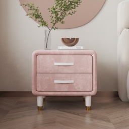 Modern Pink Velvet Nightstand with 2 Drawers Bedroom - thumbnail 2