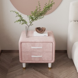 Modern Pink Velvet Nightstand with 2 Drawers Bedroom - thumbnail 3
