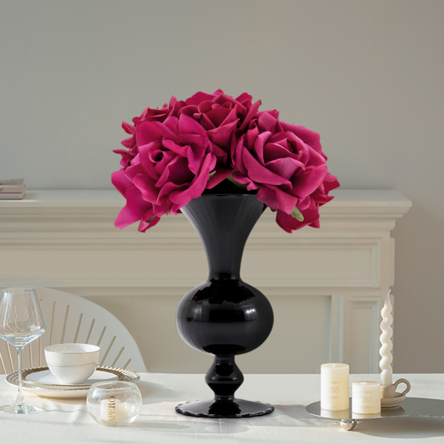 Modern Rose Artificial Flowers Elegant Artificial Rose Bouquet in Black Vase - image 1