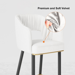 Modern Gray Velvet Upholstered Bar Stool with Low Back & Footrest 4-Pieces - thumbnail 2