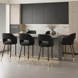 Modern Gray Velvet Upholstered Bar Stool with Low Back & Footrest 4-Pieces - thumbnail 3