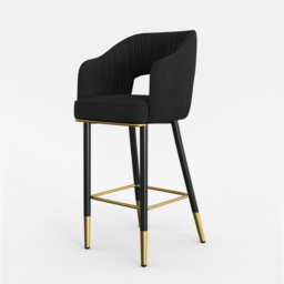 Modern Gray Velvet Upholstered Bar Stool with Low Back & Footrest 4-Pieces - thumbnail 5