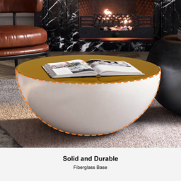 Modern White Round Drum Coffee Table Hollow Interior Storage Yellow Top 1 Piece - thumbnail 7