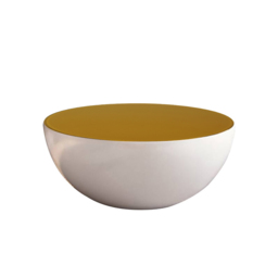 Modern White Round Drum Coffee Table Hollow Interior Storage Yellow Top 1 Piece - thumbnail 5