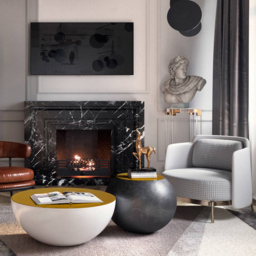 Modern White Round Drum Coffee Table Hollow Interior Storage Yellow Top 1 Piece - thumbnail 4