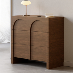 Japandi Walnut Dresser Arch Chest of 3 Drawers Storage Cabinet - thumbnail 2